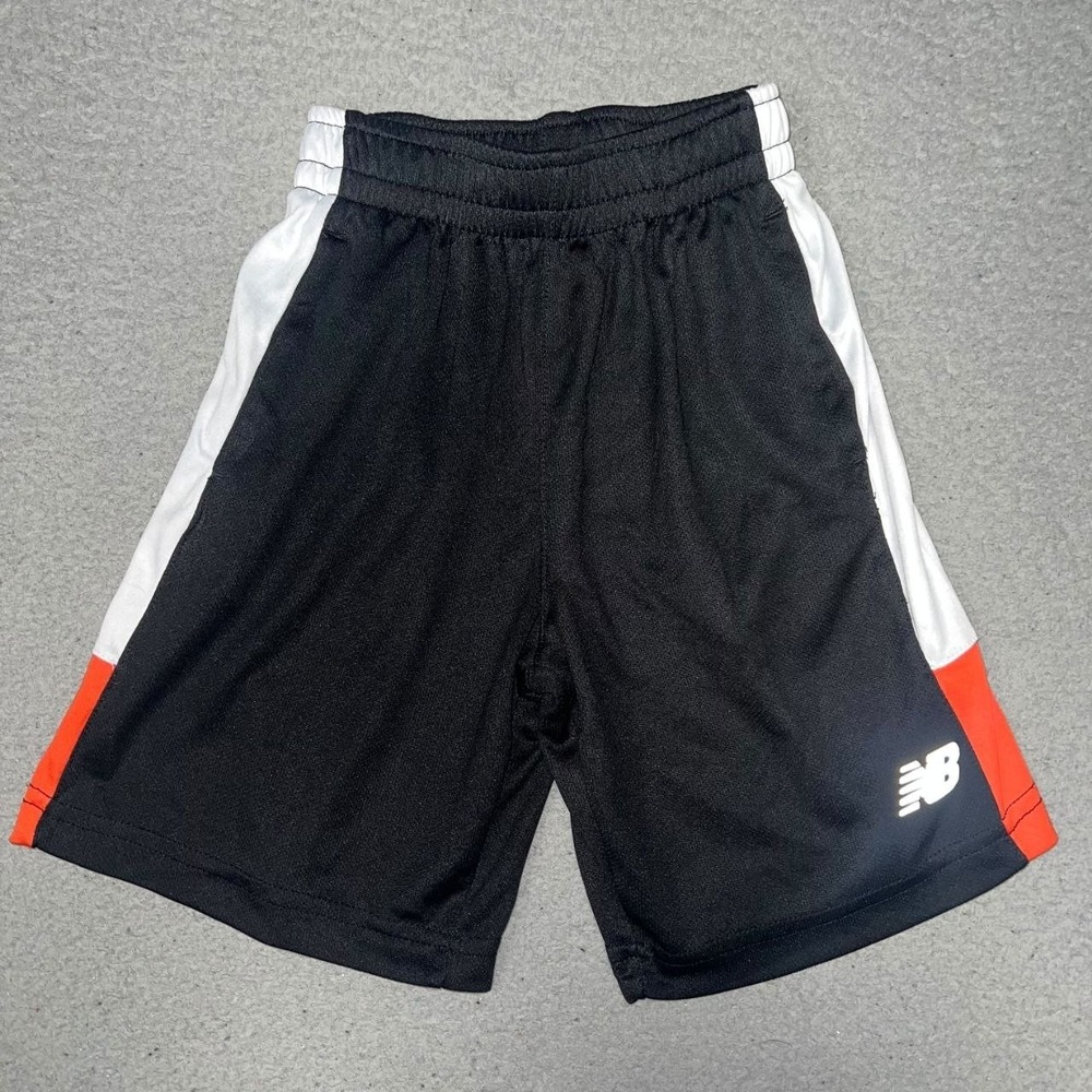 New Balance Core Shorts Youth Sz 10 Black White Red Panels Athletic Basketball